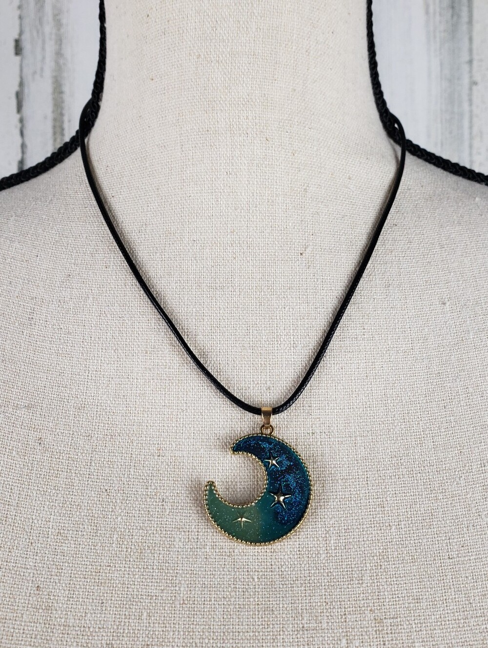 Crescent Moon Pendant Necklace in Teal and Navy - Women Jewelry